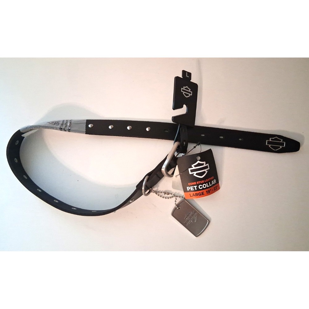 Harley-Davidson Large Stud Bar & Shield Adjustable Leather Dog Collar Black